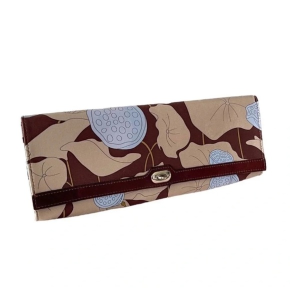 Agnes and Hoss Lotus Silk & Leather Envelope Clutch Handbag - Picture 1 of 12